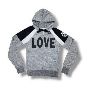 Reflex "Love" Zip-Up Colorblock Grey Black White Casual Hoodie Women's S‎